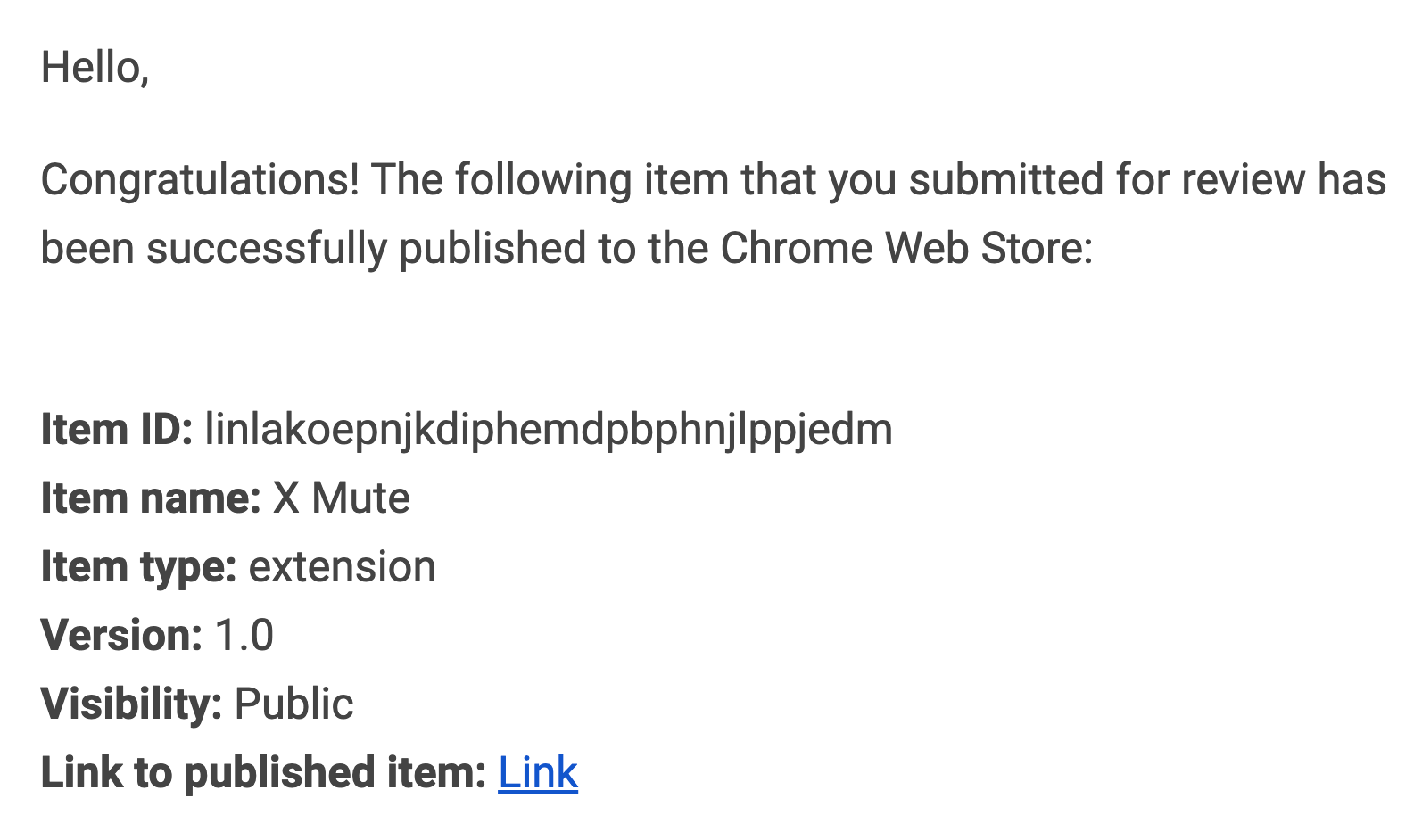 Email notification after Chrome extension got published