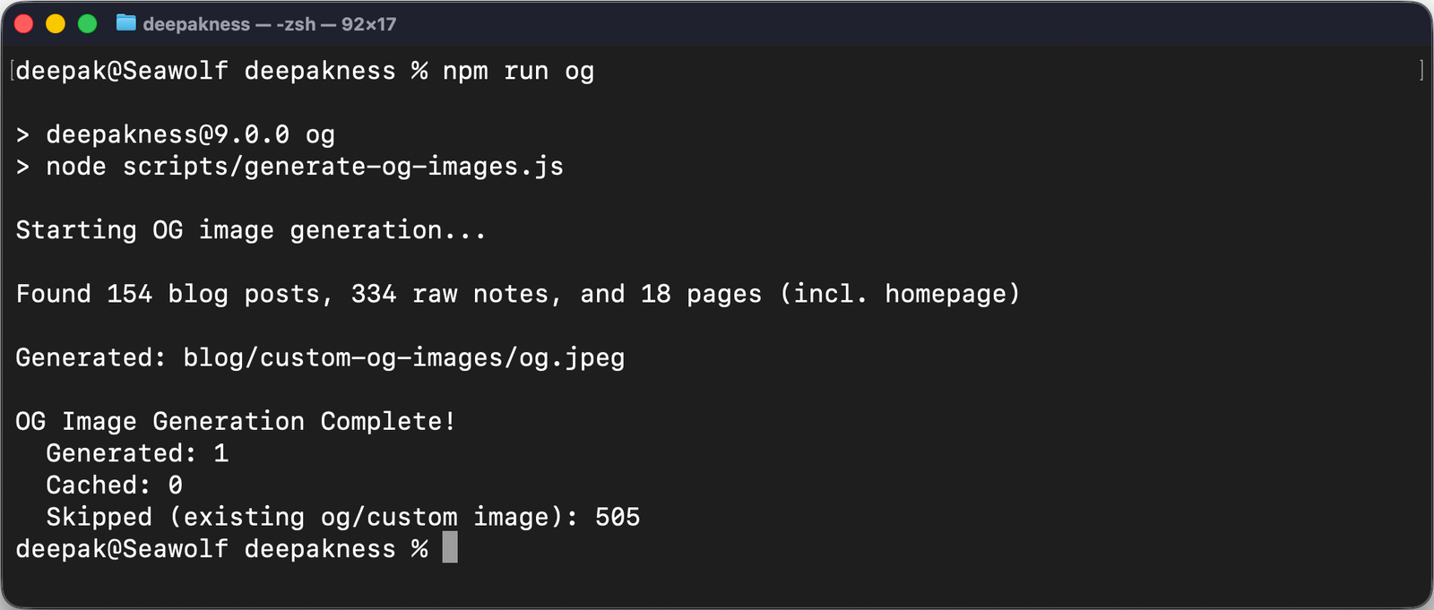 Terminal output after running npm run og script