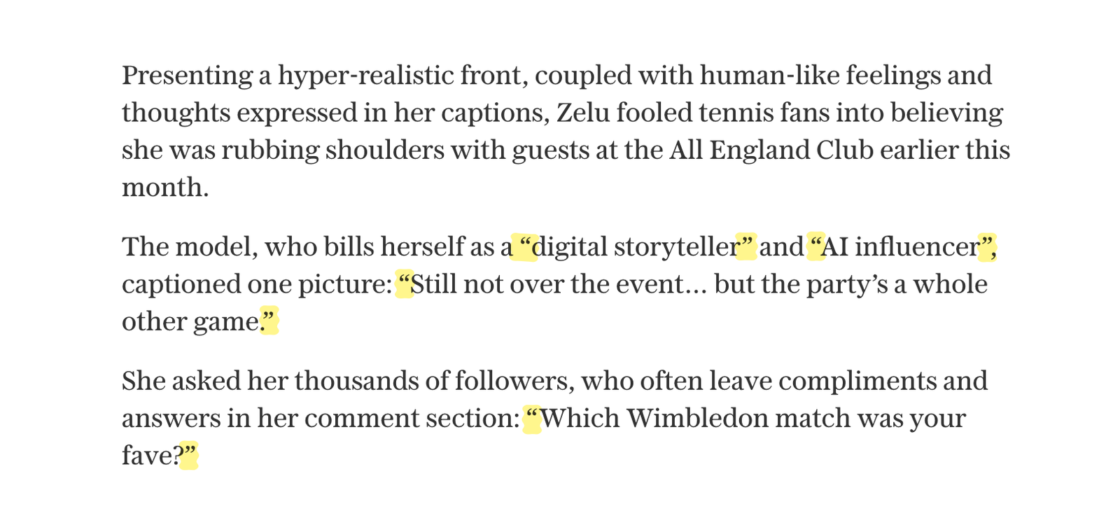 Screenshot of a Telegraph article showing use of double quotes