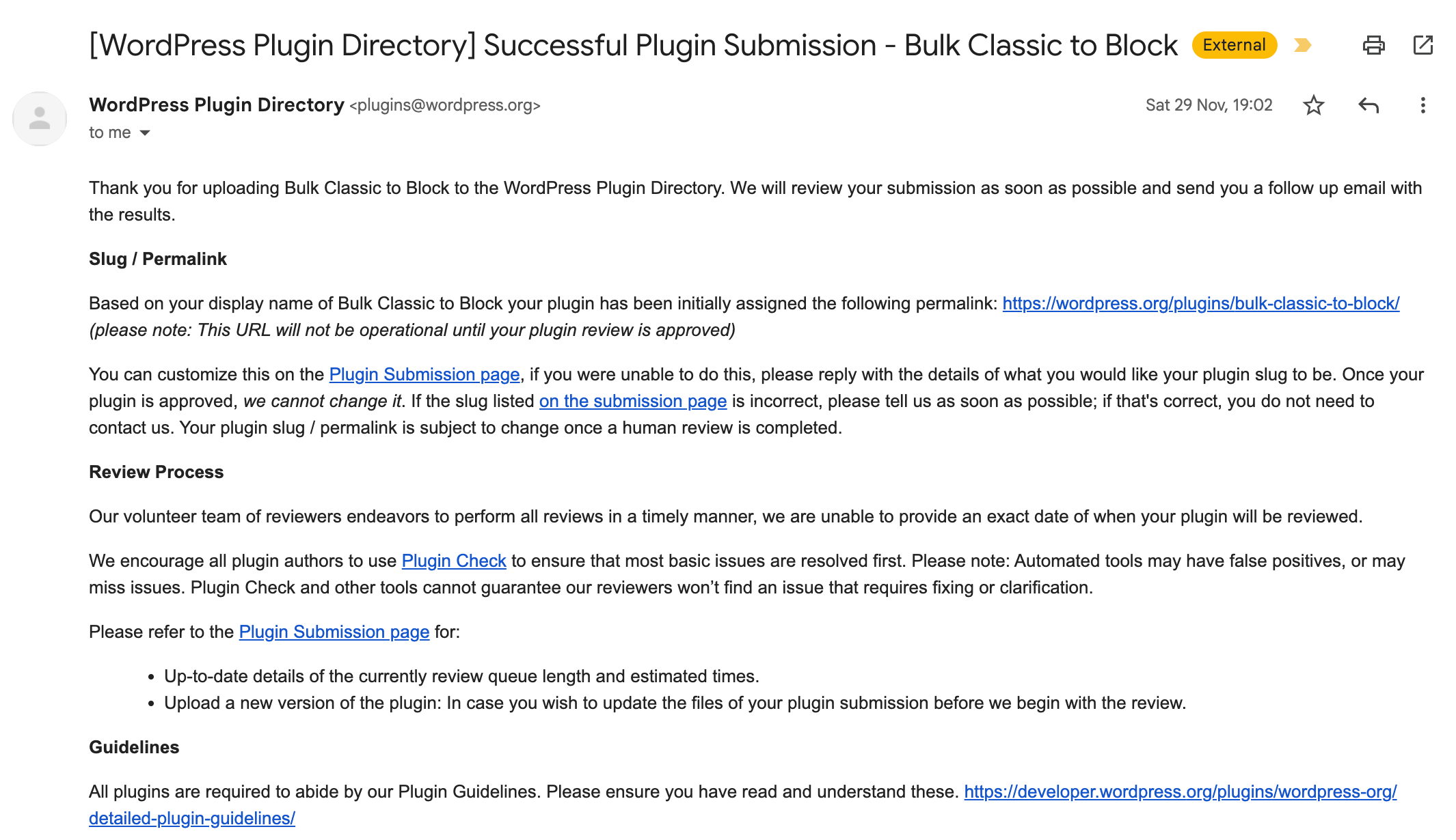 Initial submission of the WordPress plugin