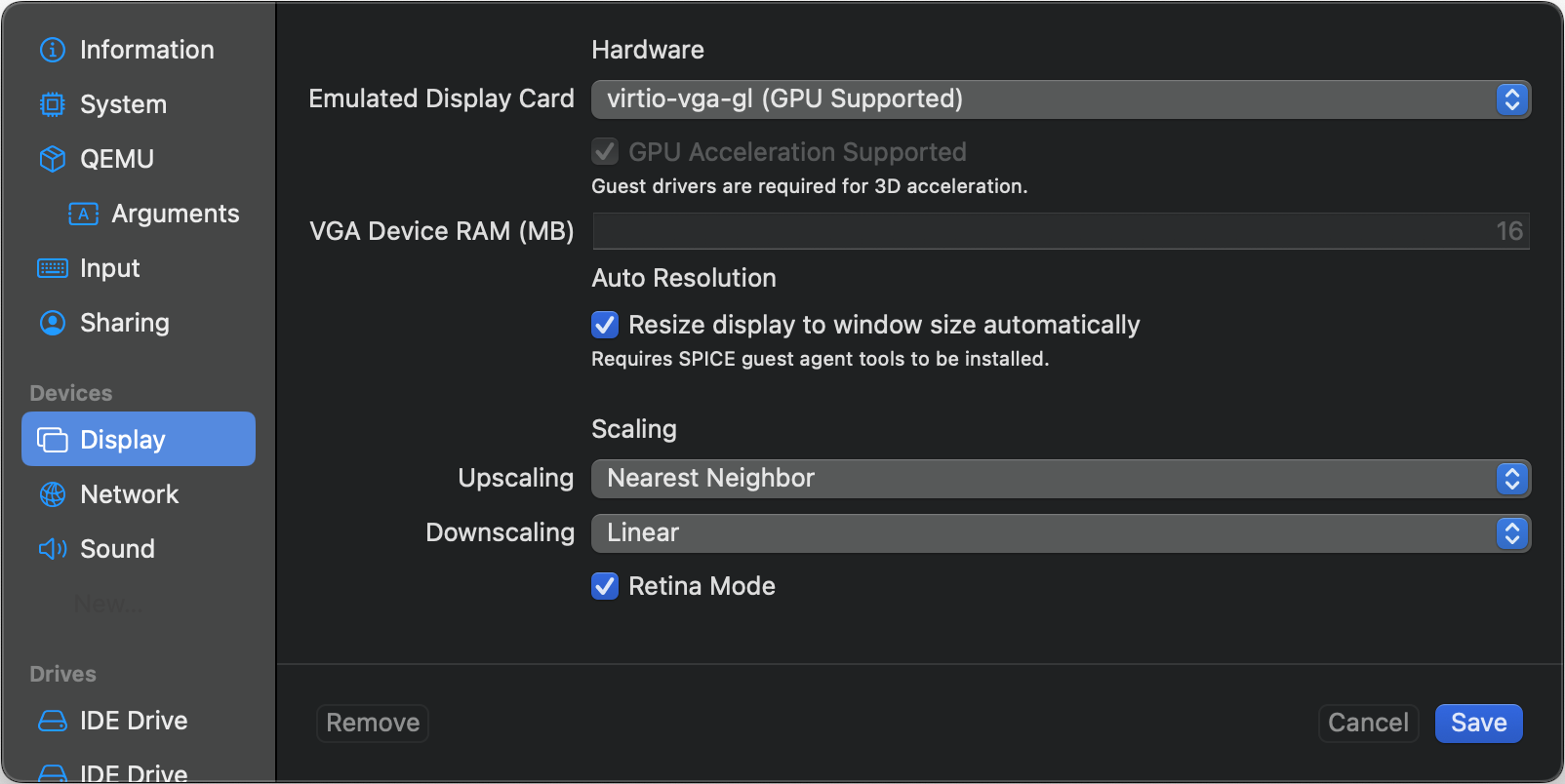 Selecting the correct Display option