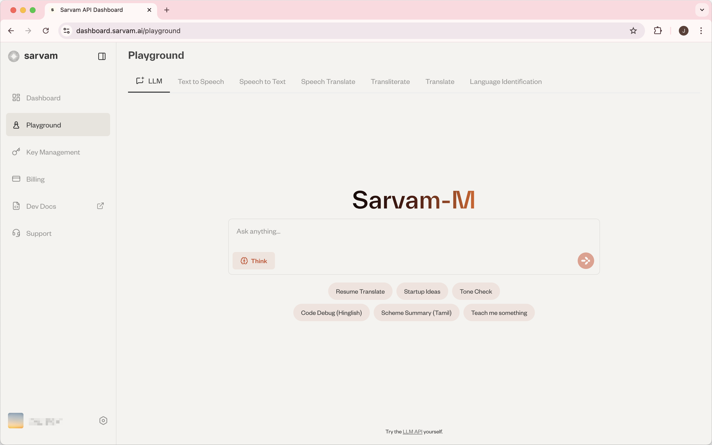 Sarvam AI Playground