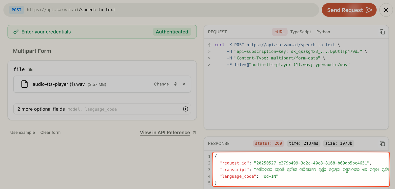 Sarvam AI from Odia Speech to Text