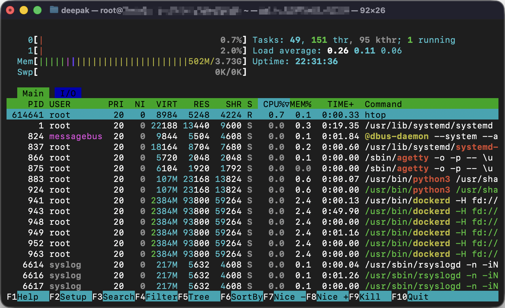 Umami htop RAM usage