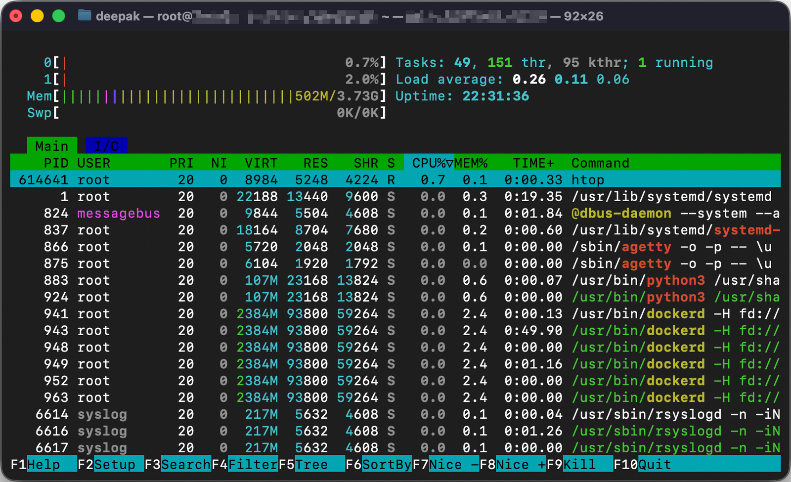 Umami htop RAM usage