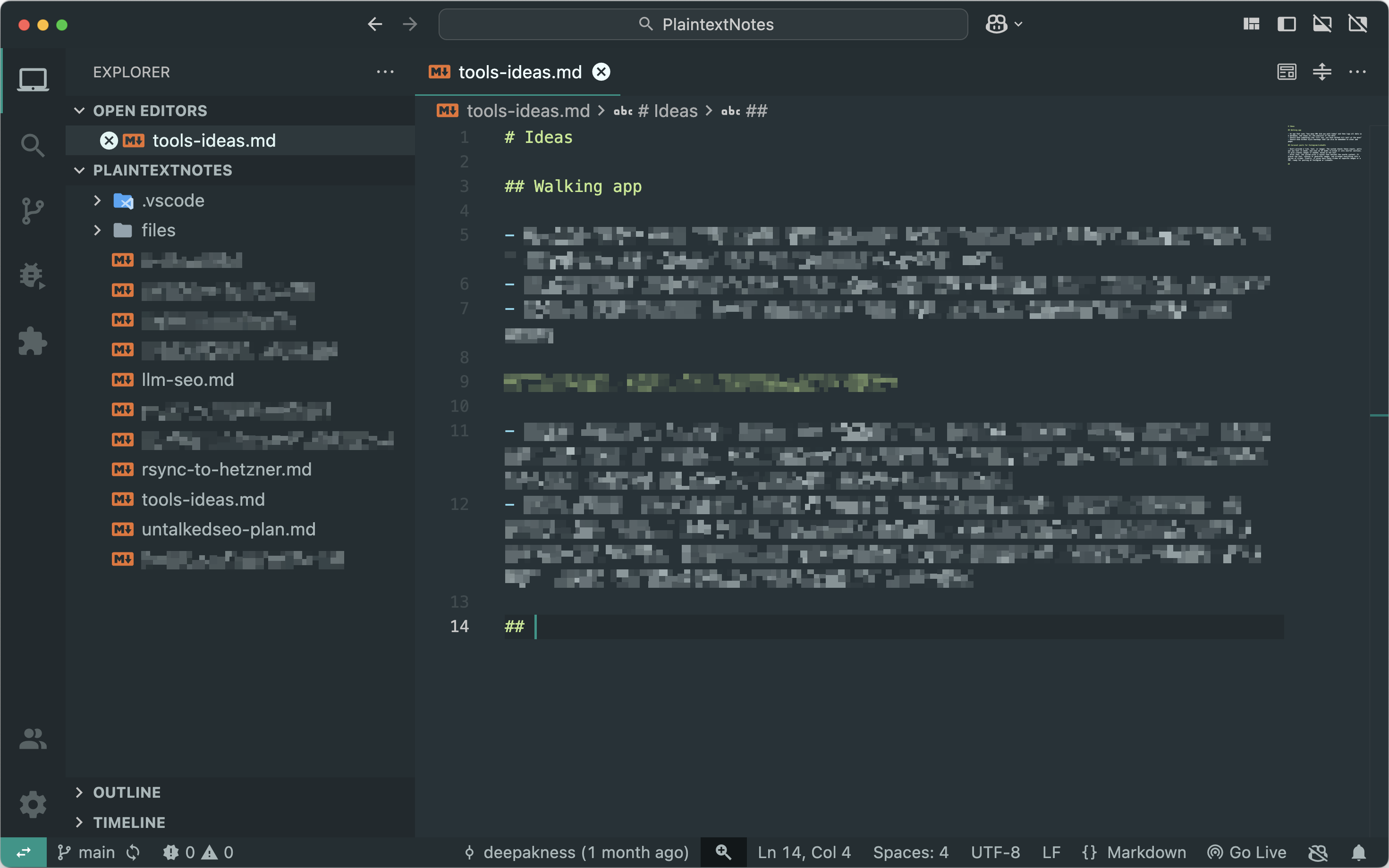 A screenshot of the note-taking setup in the VS Code editor