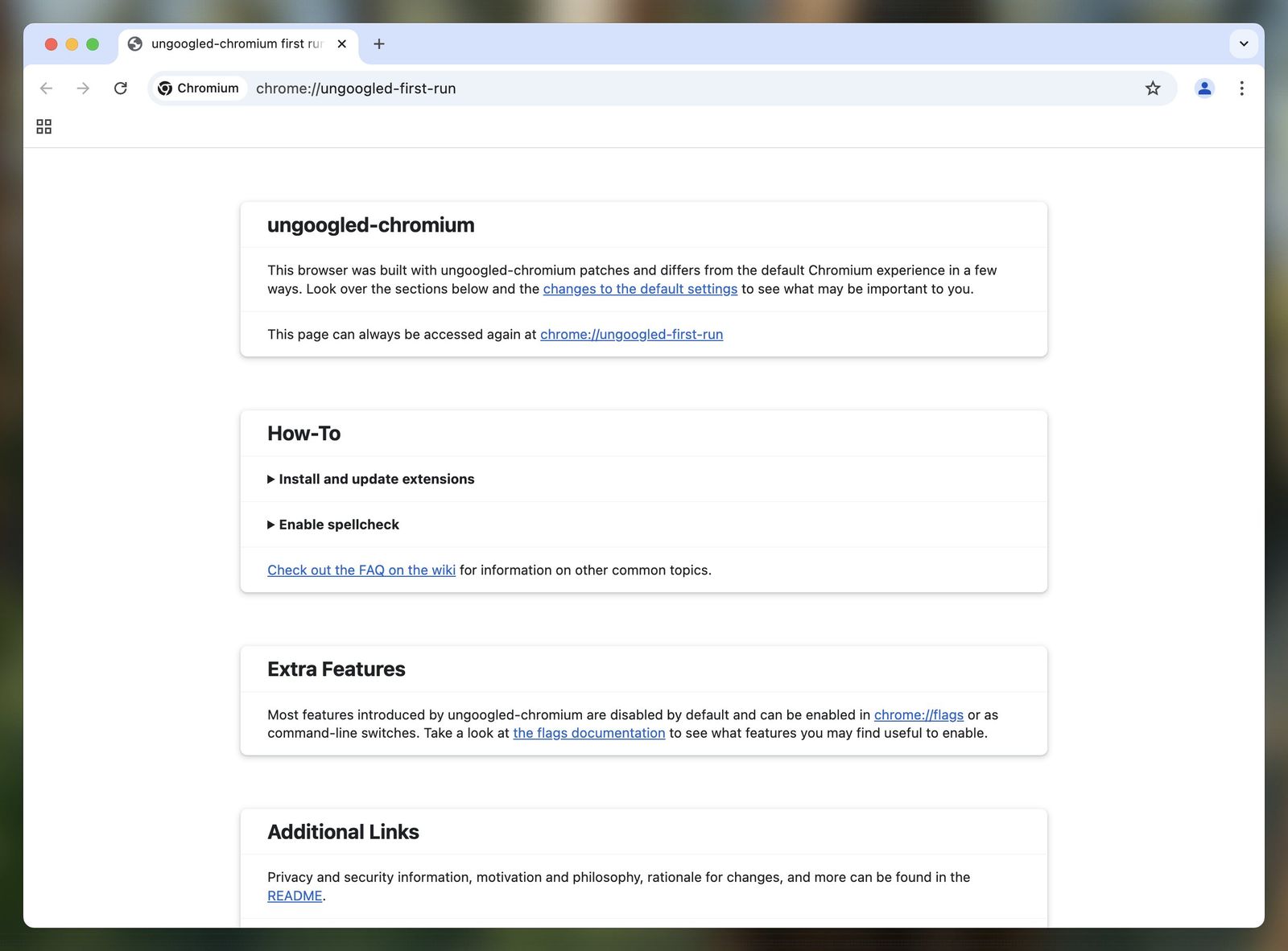 Ungoogled browser first run
