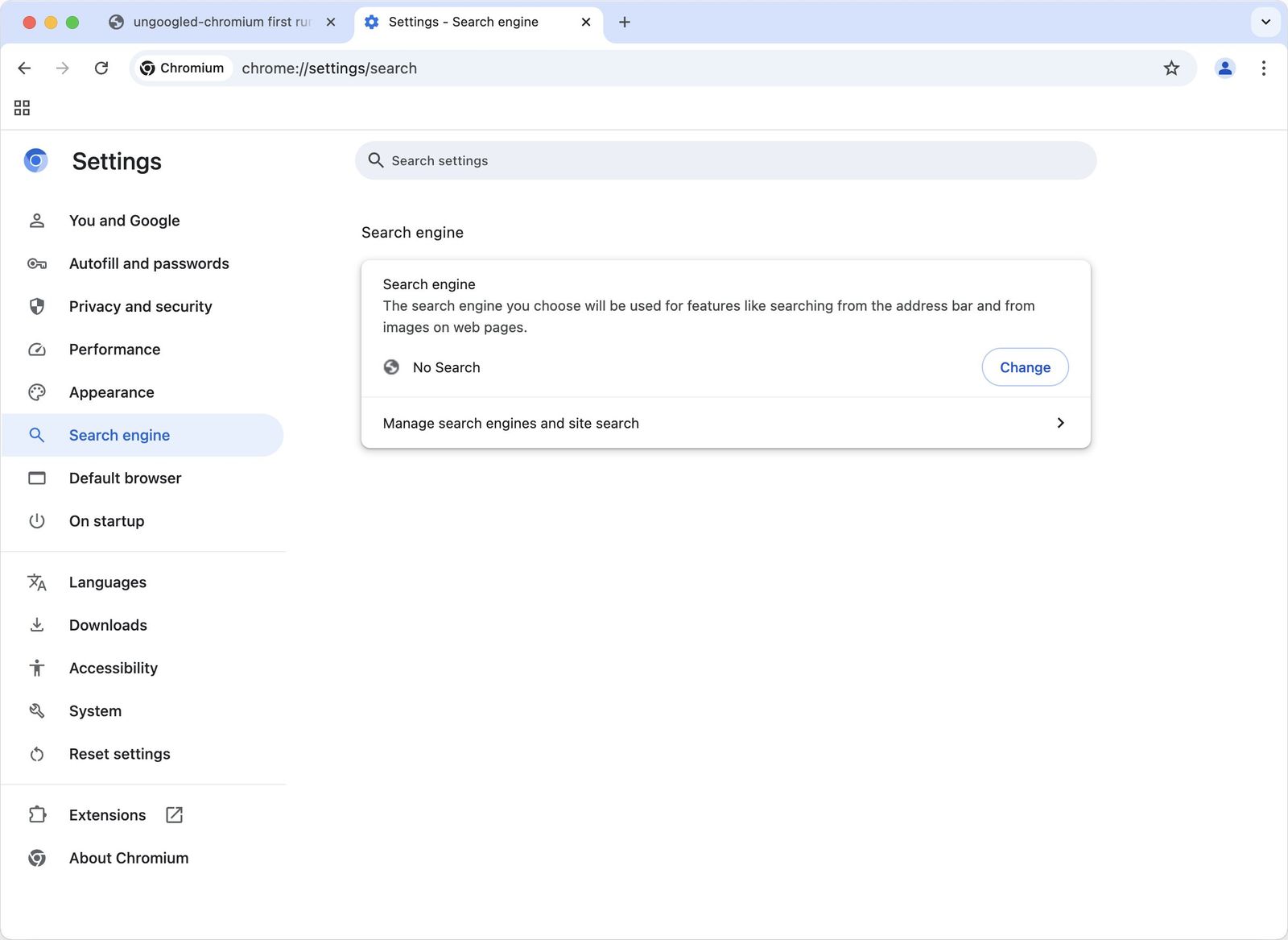 Changing the default search engine
