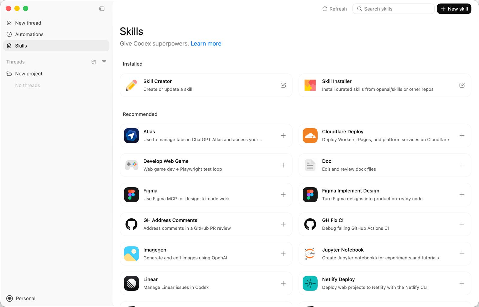 Codex Skills library